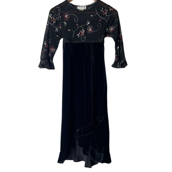 Vintage Y2k Black Velvet Babydoll Dress Sz S Whimsigoth Boho Fairy Grunge Sheer - Picture 1 of 10